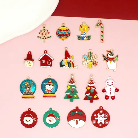Christmas Charms Alloy Enamel Pendants For DIY Jewelry Making Festive Earring Necklace Crafting Santa Snowflake Tree Theme