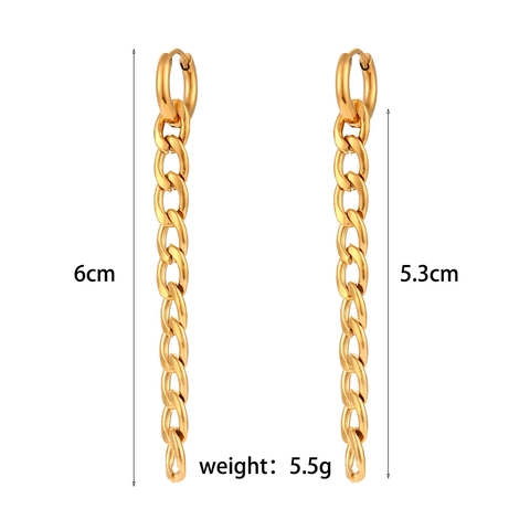 Minimalist 18K Gold Plated Stainless Steel Long Figaro Chain Hoop Earrings For Women Fashion Geometric Cuban Link Drop Earrings
