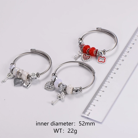 Stainless Steel Cable Wire Bracelets Adjustable Heart Lock Key Charms Beads Shell Artificial Pearl Jewelry For Women