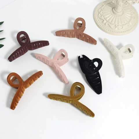 Pinza de Pelo de Terciopelo Flocado Grande para Mujer Minimalista Francés Shark Clip Color Sólido Mate Resina Accesorios para Pelo