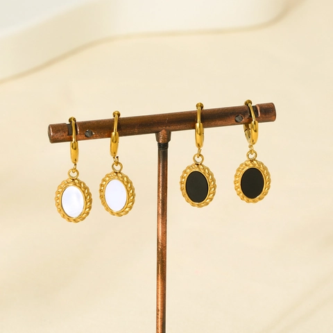 Retro Stainless Steel Resin Oval Pendant Earrings 18K Gold Plated Waterproof Elegant Hoop Drop Earrings For Women Jewelry