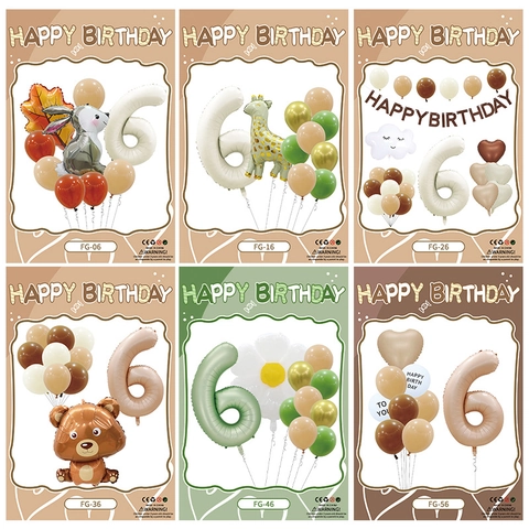 Palloncini Compleanno Alluminio Lattice Numerico Animale Cartone Animato Decorazione Festa Bambini Toni Terra Stile Ins Banner