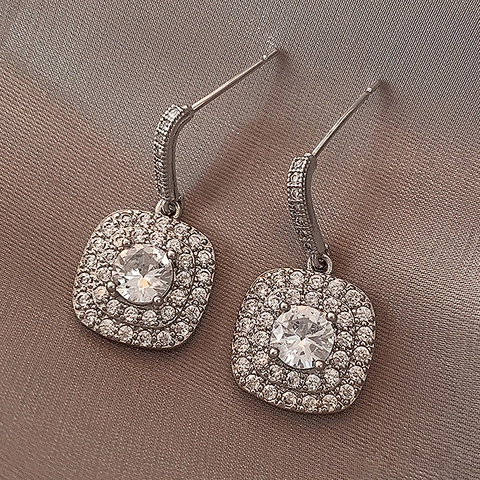 Quadratische Halo Ohrhänger Legierung Strass Geometrisch Mit 925 Sterling Silber Ohrstecker Elegant Für Frauen