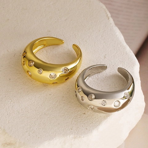 Minimalist Open Ring For Women Copper Gold Plated With Heart Cubic Zirconia Adjustable Geometric Jewelry