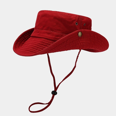Washed Cotton Bucket Hat Breathable Outdoor Sun Protection Hiking Fishing Boonie Hat With Adjustable Windproof Strap