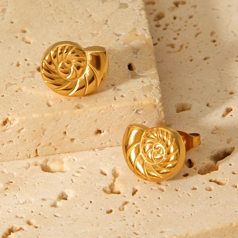 Nautilus Shell Stud Earrings Stainless Steel 18K Gold Plated Marine Ocean Style Minimalist For Women