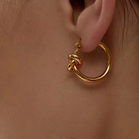 Pendientes De Aro Trenzados De Bambú Con Nudo Vintage Acero Inoxidable Chapado En Oro De 18 Quilates Joyería Geométrica