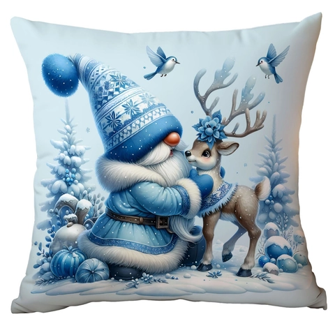 Kerst Kussensloop Blauwe Winter Kabouter Print Kort Pluche Zachte Kussenhoes Voor Thuis Sofa Decor Wintervakantie Cadeau