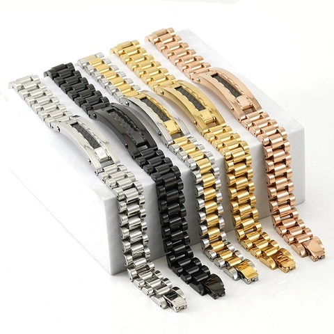 Pulsera De Acero Inoxidable Para Hombre Chapada En Oro De 18K Cadena De Eslabones Estilo Reloj Joyería