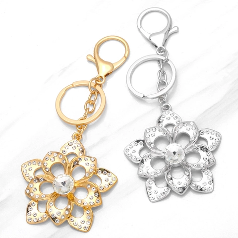 Portachiavi A Fiore Scintillante Da Donna Cavo Petali Lega Strass Ciondolo Per Borsa Anello Per Auto Elegante Pendente Per Borsetta