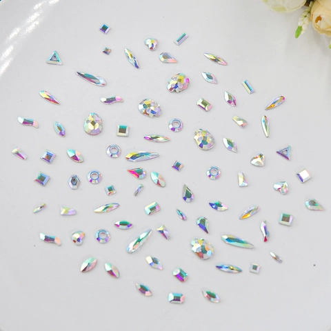 Strass In Cristallo AB Parte Posteriore Piatta Gemme In Vetro K9 Per Nail Art Fai Da Te Creazione Gioielli Forme Miste Iridescente