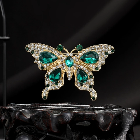 Spilla A Farfalla Lega Strass Verde Smeraldo Vintage Lusso Pin Per Abito Gioielli Per Donna
