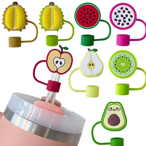 Siliconen Rietjes Covers Stofdicht Herbruikbaar Cartoon Fruit Dier Paddestoel Bloem Vorm Drinken Accessoire Schattig