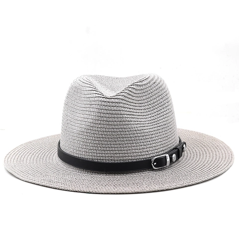 Sombrero De Paja Panamá Fedora Protección Solar Verano Ala Ancha Playa Viaje Con Banda De Cuero Hebilla Metal Para Unisex