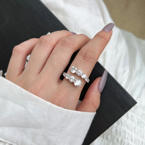 Verstellbar S925 Sterlingsilber Symmetrisch Zirkonia Offener Ring Für Damen Elegant Geometrisch U-Form Schmuck
