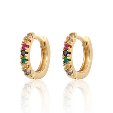 Kleurrijke Zirkonia Hoop Oorbellen Koper Verguld Retro Minimalistisch Huggie Voor Dames High End Mode Sieraden