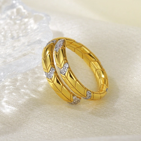 925 Sterling Silber Schlangenring Zirkon Gold Plattiert Offen Verstellbar Licht Luxus Vintage Schmuck Für Frauen