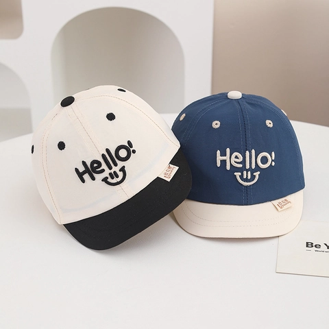 Cappellino Da Baseball Per Neonati Visiera Corta Morbida Cappello Da Sole Ricamo Hello Sorriso Traspirante Asciugatura Rapida Stile Coreano