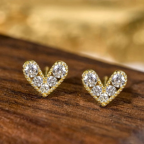 Orecchini A Lobo Cuore In Rame Con Micro Zirconi Incastonati Elegante Piccolo Dolce Gioielli Per Donna