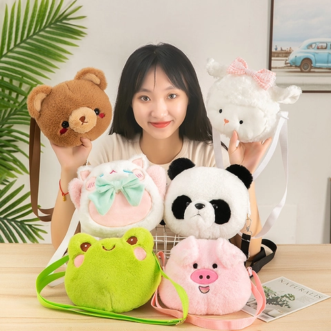 Cartoon Animal Shape Plush Crossbody Bag Cute Small Coin Purse With Adjustable Strap For Kids Girls Novelty Gift
