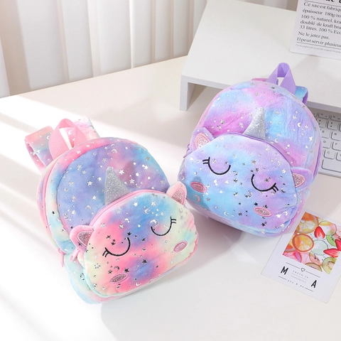 Niedlicher Einhorn Plüschrucksack Für Kinder Mädchen Weicher Kunstpelz Mini Schultasche Mit Pailletten Stern Mond Muster Geschenk