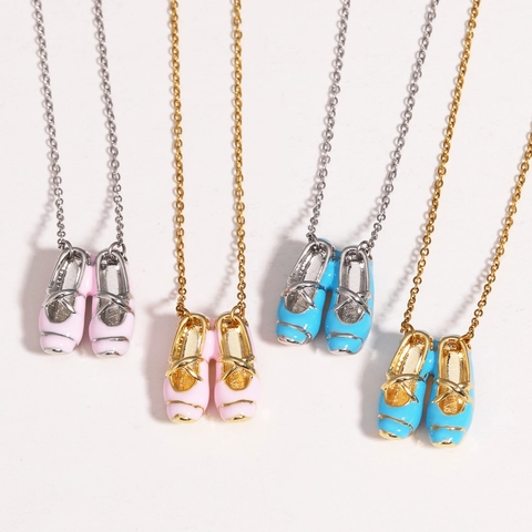 Mini Ballet Shoes Pendant Necklace Enamel Gold Plated Brass Jewelry For Women Girls Elegant Niche Design Accessory