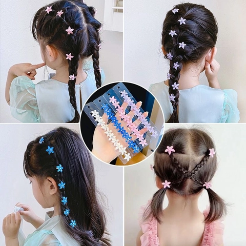 Kids Mini Flower Hair Clips Resin Rhinestone Small Hairpins For Girls Braiding Hair Styling Accessories Sweet Macaron Colors