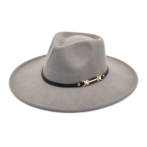 Wide Brim Fedora Hat Cotton Polyester Felt Texture Gold Buckle Decorative Band British Style Jazz Hat For Men Women
