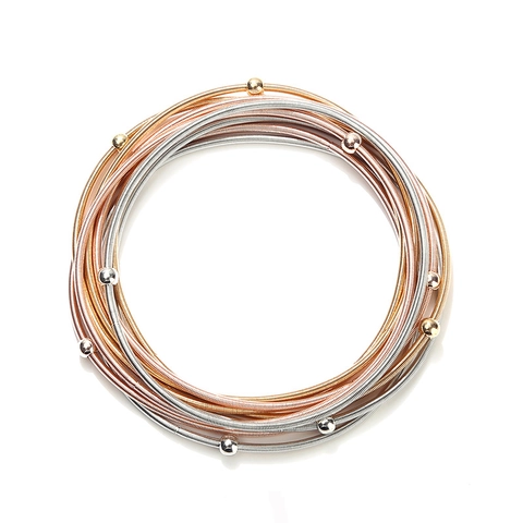 Multi Layer Spring Bracelets For Women Trendy Elastic Carbon Steel Copper Bangles With Beads Stackable Jewelry Gift