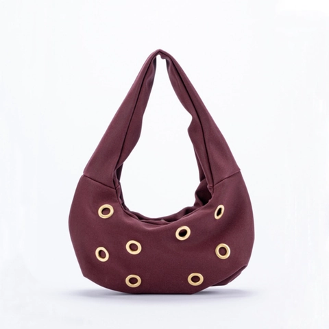 Damen Hobo Tasche Wildleder Optik Matt Goldene Ösen Dekoration Mode Unterarm Schulter Handtasche