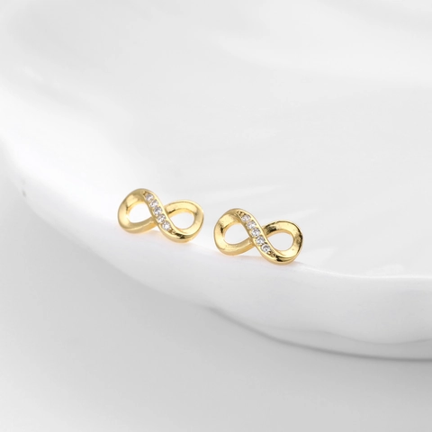 Orecchini a Bottone Infinito in Argento Sterling S925 per Donna Piccola Zirconia Minimalista Forma 8 Gioielli