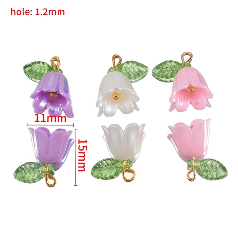 Ciondoli Fiore Mughetto In Resina Perla Artificialta E Lega Con Foglia Per Creazione Gioielli Fai Da Te Collane Braccialetti Accessori