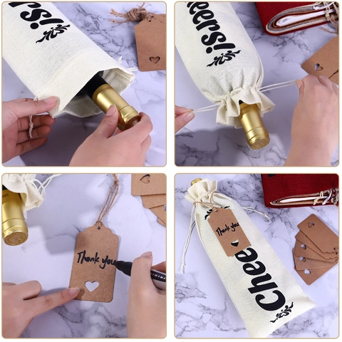 Sacchetti Regalo In Juta Per Bottiglie Di Vino Coulisse Lino Coperture Riutilizzabili Cheers Per Matrimonio Festa Natale