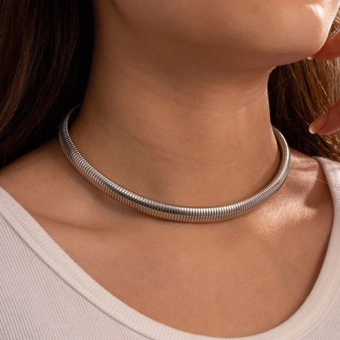 Minimalistischer Edelstahl Schmuck Für Damen Gold Silber Galvanisierter Tubogas Feder Armreif Offenes Armband Schlangenkette Choker Halskette