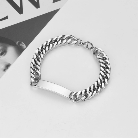 Cuban Gliederkette Armband Edelstahl ID Blank Bar Medizinisches Alarm Symbol Minimalistischer Hip Hop Schmuck Unisex