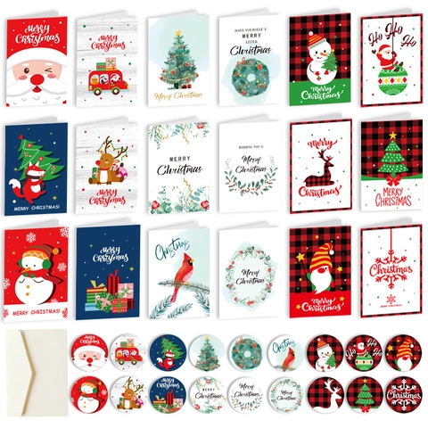 Biglietti Di Auguri Di Natale Carta Kraft Biglietti Per Note Festive Con Buste E Adesivi Babbo Natale Pupazzo Di Neve Festivo