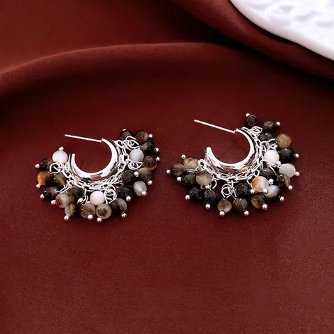 Vintage Beaded Hoop Tassel Earrings With Copper And 925 Sterling Silver Earring Post Bohemian Style For Women