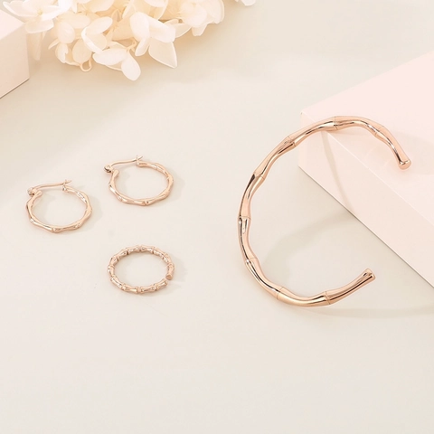 Bambus Gelenk Schmuck 316L Edelstahl Verstellbarer Offener Armreif Creolen Ring Minimalistisch Trendig Damen
