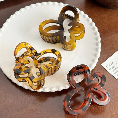 Butterfly Hair Claw Clip French Acetate Hollow Hairpin Retro Tortoise Shell Ponytail Bun Holder Fashion Accessories For Women