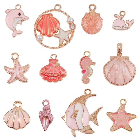 Ciondoli Smalto Lega Vita Marina Rosa Stella Marina Delfino Conchiglia DIY Creazione Gioielli Stile Estate