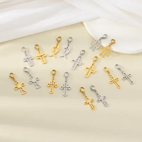 Hohle Kreuzanhänger Edelstahl Charms Mit Karabinerverschluss DIY Schmuckherstellung Zubehör Mode