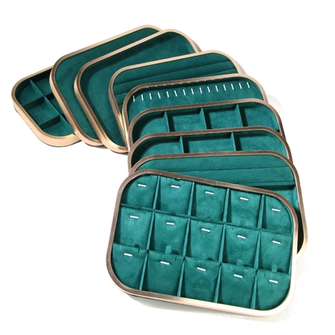 Schmuck Display Tablet Aluminiumlegierung Samt Organizer Für Ringe Halsketten Armbänder Smaragdgrün Gold Luxus