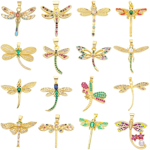 Dragonfly Butterfly Animal Pendants Copper Zircon Enamel DIY Jewelry Charms Making Accessories Colorful Gold Plated