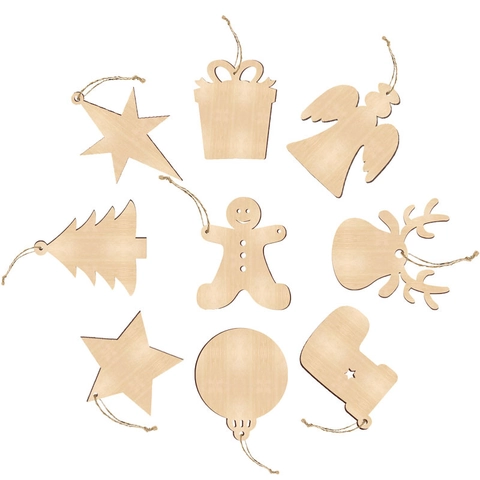 Christmas Hanging Ornaments Wooden Laser Cut Blank DIY Crafts Natural Wood Slices For Holiday Tree Decor Star Angel Reindeer