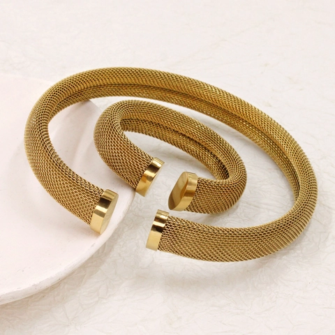 Mesh Woven Necklace Cuff Bracelet Stainless Steel Open C-Shape Hip Hop Streetwear Fashion Jewelry For Women