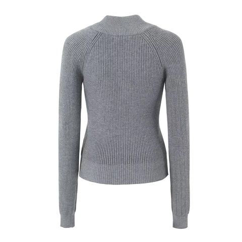 Cardigan En Tricot Côtelé Pour Femmes Pull Broderie Lettre Col Montant Coupe Ajustée Boutons Métalliques Haut Décontracté