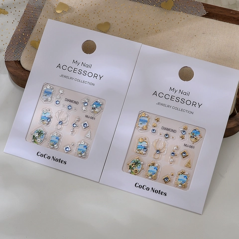 Summer Marine Seashell Starfish 5D Relief Nail Art Stickers With Alloy Rhinestone Faux Artificial Pearl DIY Nail Decoration For Women