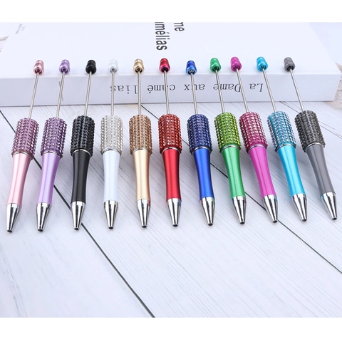 Penna A Sfera Con Perline E Strass Metallo DIY Scrittura Colorato Scintillante Elegante Decorativo Regalo Ufficio Scuola