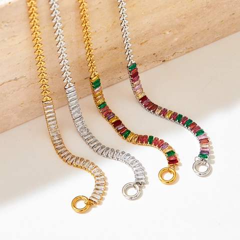 Collier En Acier Inoxydable Avec Zircon Cubique Rectangulaire Chaîne De Tennis Géométrique Bijoux Pour Femmes