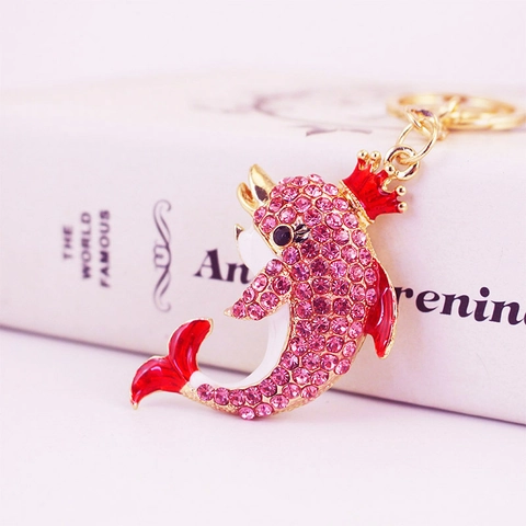 Luxus Strass Krone Delfin Schlüsselanhänger Für Damen Zinklegierung Tier Tasche Anhänger Funkelnder Schlüsselring Geschenk Zubehör